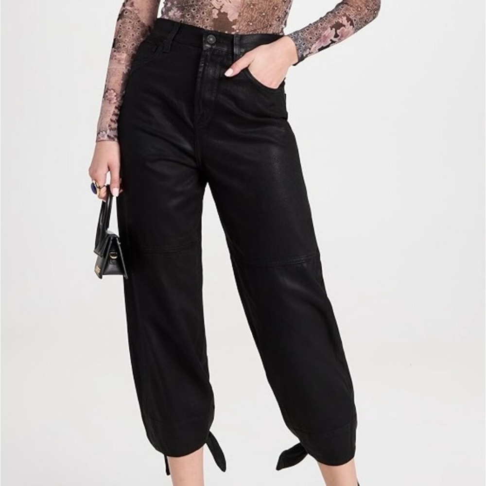 7 For All Mankind Coated Black Bow Tie Ankle Jeans Womens 24 High Rise